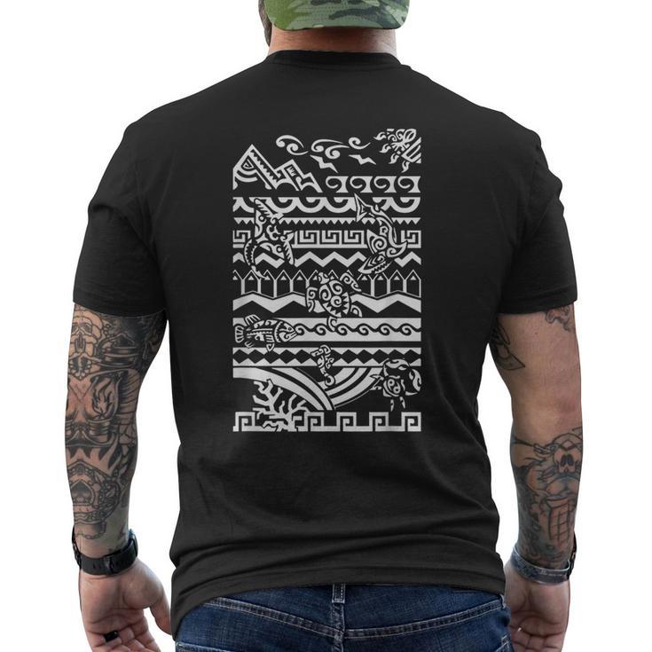 ポリネシア トライバル ハワイアン マオリ 太陽 ウミガメ 動物 メンズTシャツ バックプリント