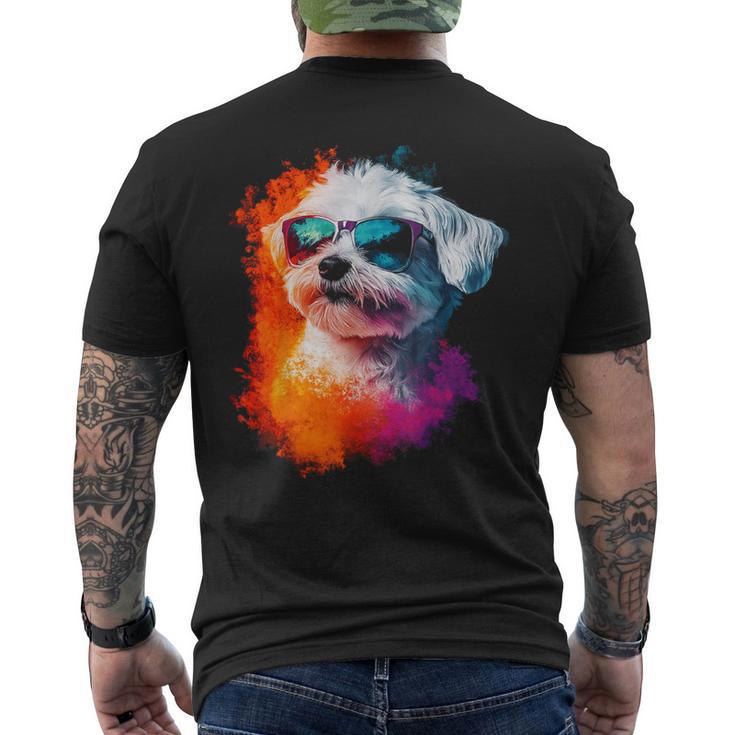 マルチーズ 犬 グラフィック ペット イラスト サングラス マルチーズ メンズTシャツ バックプリント
