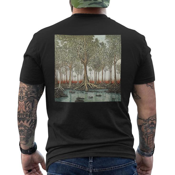 マングローブの森のヴィンテージ風景グラフィック。 メンズTシャツ バックプリント
