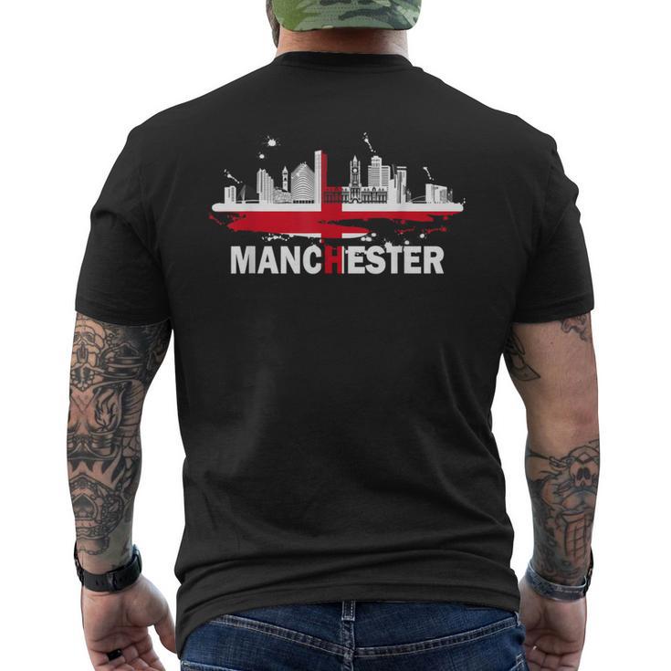 マンチェスターシティフラッグ ダウンタウン マンチェスタースカイライン メンズTシャツ バックプリント