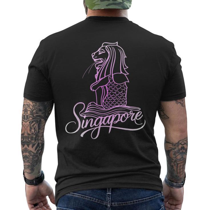 マーライオンのお土産デザインのシンガポールシティスカイライン メンズTシャツ バックプリント