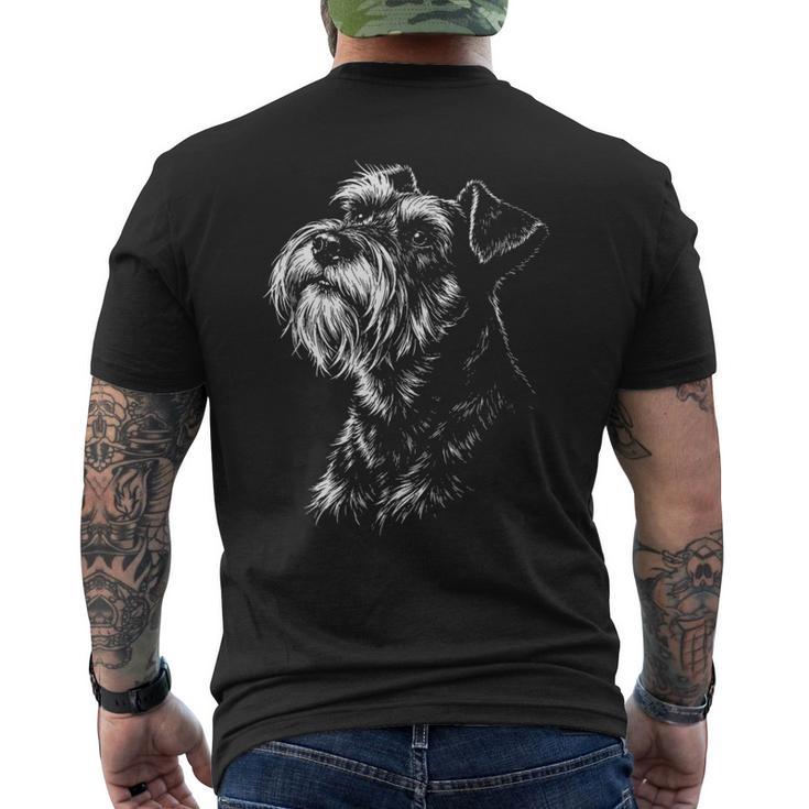 ミニチュアシュナウザー ポートレート 黒と白の犬好き メンズTシャツ バックプリント