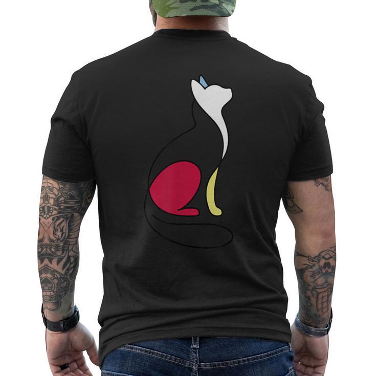 ミニマルラインアート ミロ風の猫 メンズTシャツ バックプリント