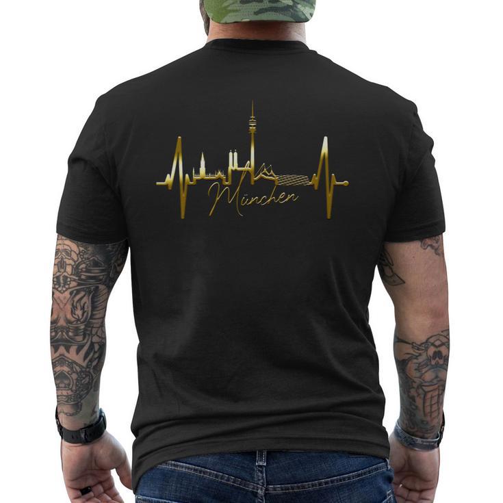 ミュンヘン・スカイライン ハートビート I Love Munich München メンズTシャツ バックプリント