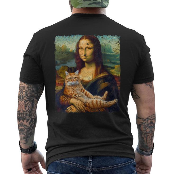 モナリザ 猫とパロディー おもしろアート 絵画 ミーム メンズTシャツ バックプリント