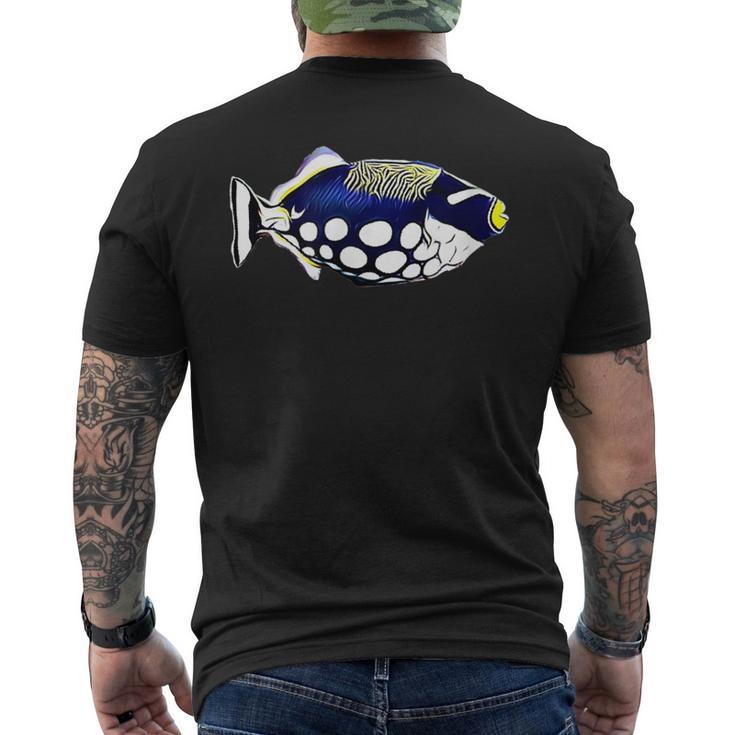 モンガラカワハギ塩水リーフアクアリウム水槽 メンズTシャツ バックプリント