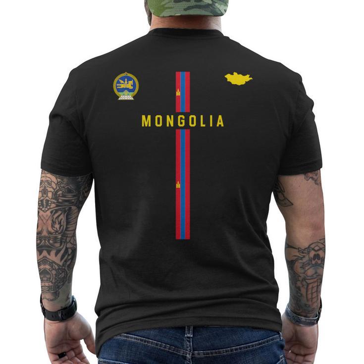 モンゴル国旗、モンゴルのシルエットマップ、国章 メンズTシャツ バックプリント
