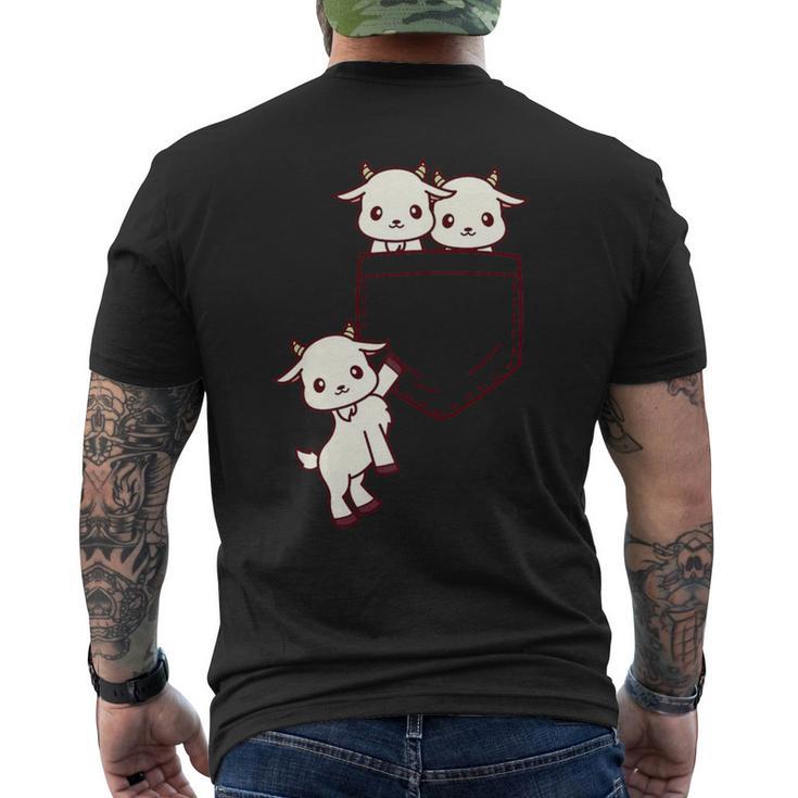 ヤギ好きの方へ かわいいかわいい赤ちゃんヤギのポケット付き メンズTシャツ バックプリント