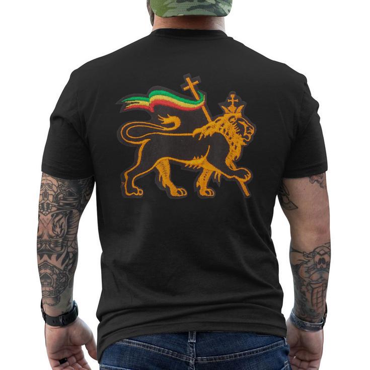 ユダのラスタライオン ユダヤ教のプライド エチオピアとキリスト教徒 メンズTシャツ バックプリント