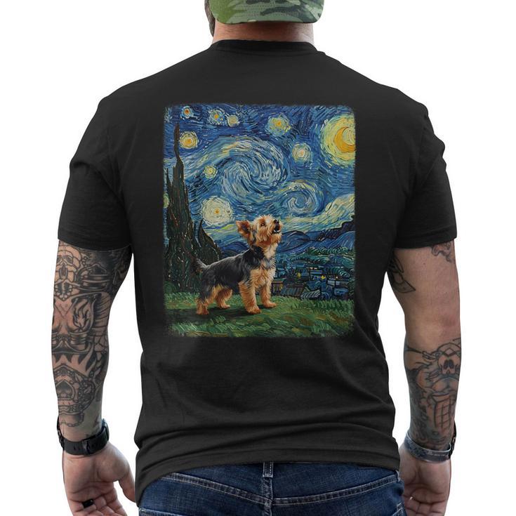 ヨークシャーテリア ハウリングムーン 星月夜 ゴッホ 面白い メンズTシャツ バックプリント