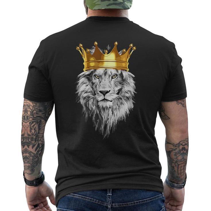 ライオンファンのための王冠を持つライオン メンズTシャツ バックプリント