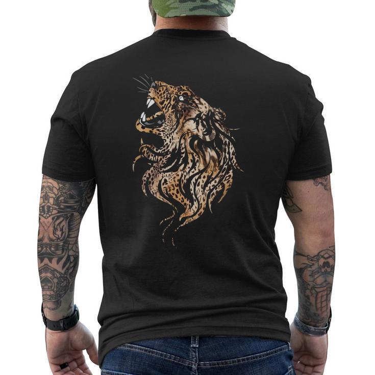 ライオンフェイス クールな動物園 動物 怖いライオンヘッド メンズTシャツ バックプリント