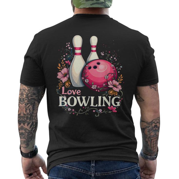 ラブボウリングピンクボール メンズTシャツ バックプリント