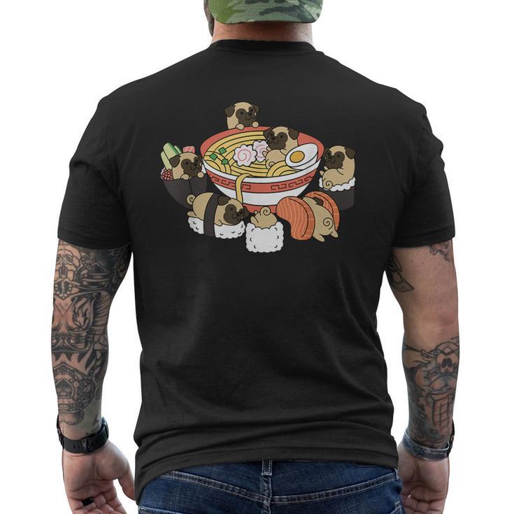 ラーメン寿司パグ犬 メンズTシャツ バックプリント