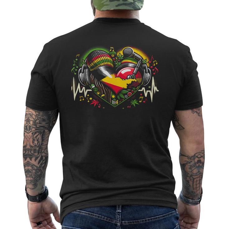 レゲエ 音楽愛好家 音楽 ハート ハートビート ジャマイカ音楽 メンズTシャツ バックプリント
