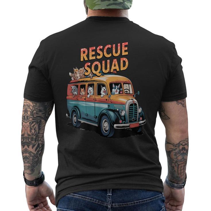 レスキュースクワッド ビンテージ犬カートゥーンユーモア メンズTシャツ バックプリント