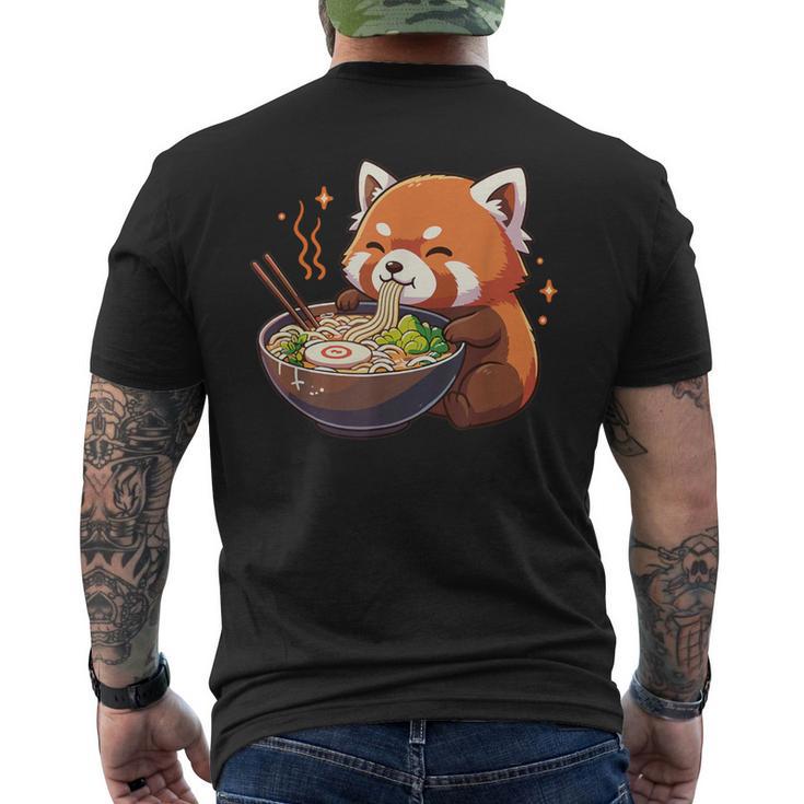 レッサーパンダ ラーメン かわいいレッサーパンダ メンズTシャツ バックプリント