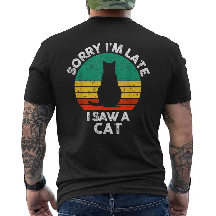 レトロ ヴィンテージorry I'm Late Iaw A Cat かわいい 猫好き メンズTシャツ バックプリント