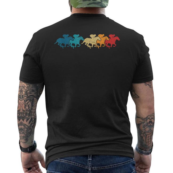 レトロな競馬ジョッキーダービーファンレーストラックギャンブル メンズTシャツ バックプリント