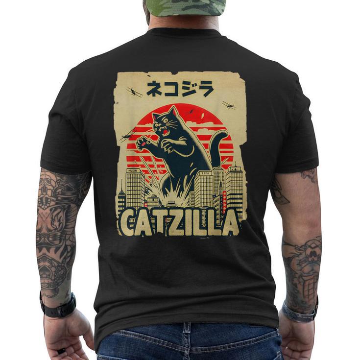 レトロキャットジラtシャツ 陽気な子猫と猫のビンテージポスター メンズTシャツ バックプリント