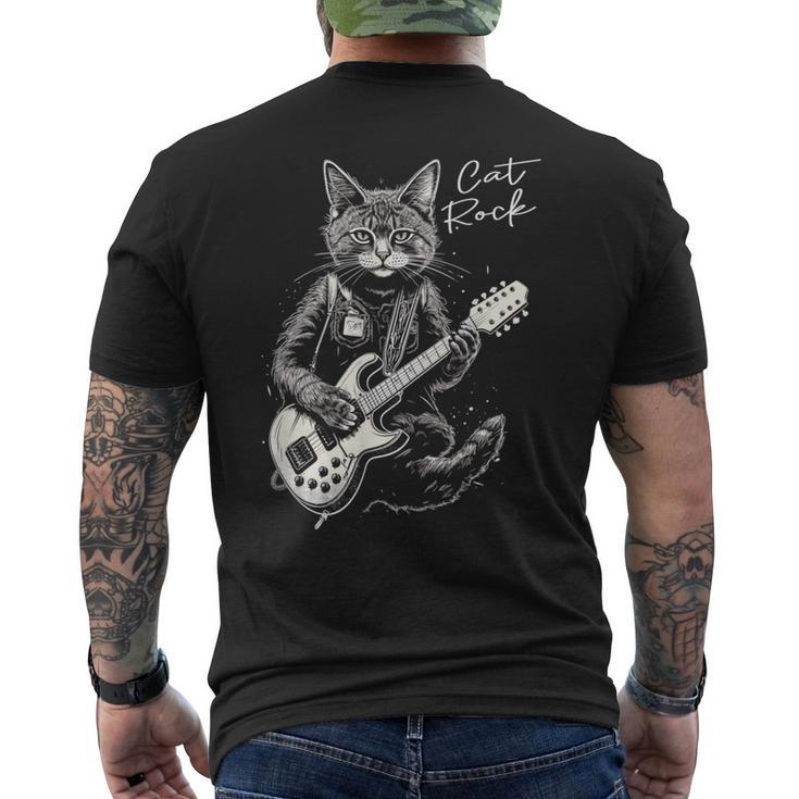 ロック・キャット I ギターを弾く猫 メンズTシャツ バックプリント