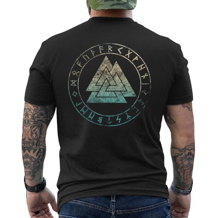 ヴァルクナット オーディンシンボル ケルトノット 北欧バイキング ルーン文字 メンズTシャツ バックプリント