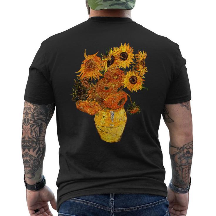 ヴァン・ゴッホ ひまわり ビンテージ イエローフラワー アートペインティング メンズTシャツ バックプリント