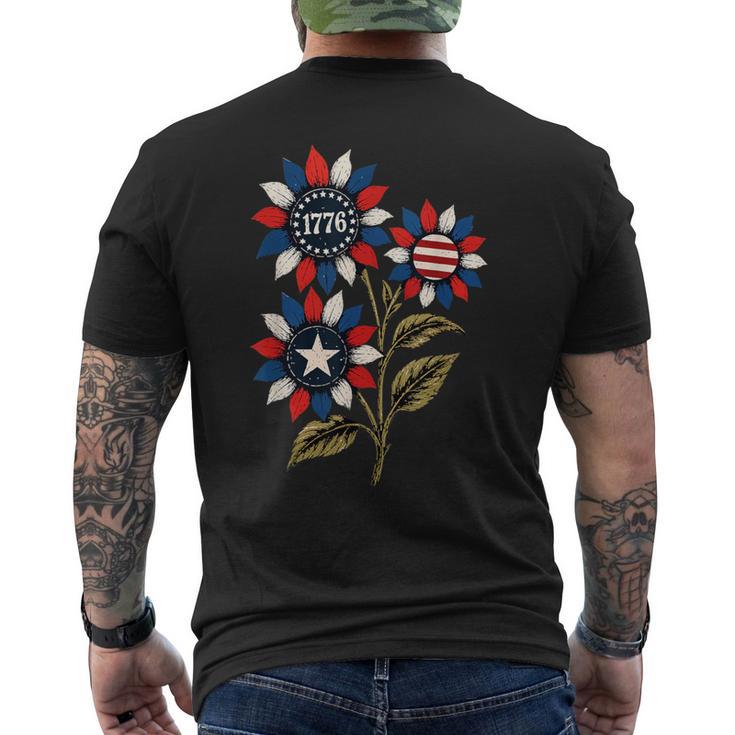 ヴィンテージ 1776 愛国心が強いひまわり アメリカ独立記念日 メンズTシャツ バックプリント