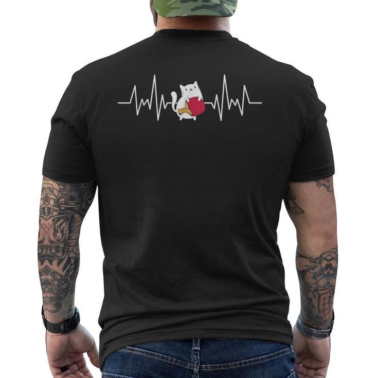 ヴィンテージ 猫 卓球 レトロ 猫 卓球 ハートビート メンズTシャツ バックプリント