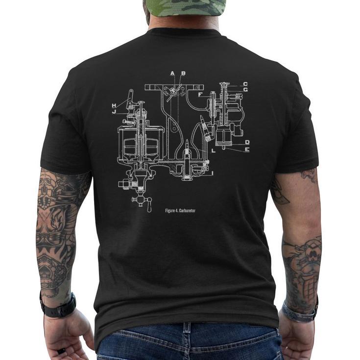 ヴィンテージキャブレター図–車&オートバイエンジングラフィック メンズTシャツ バックプリント
