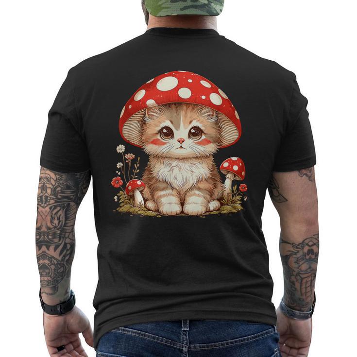 ヴィンテージ猫とキノコの帽子かわいいコテージコア美学 メンズTシャツ バックプリント