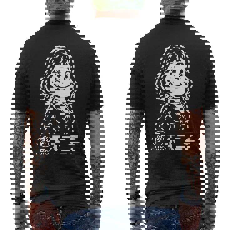 不二子 ペコちゃん風 レトロガール Fujiko 日本 アニメ パロディ メンズTシャツ バックプリント