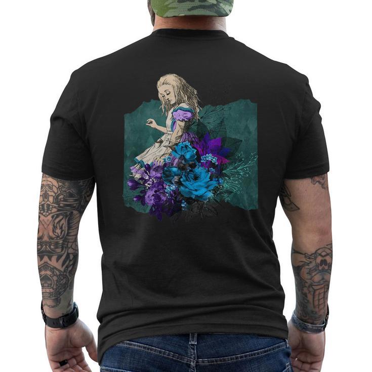 不思議の国のアリス グランジ パープルティール スチームパンク メンズTシャツ バックプリント