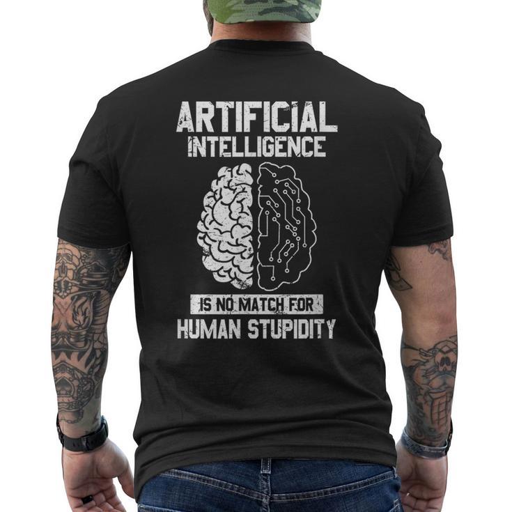 人工知能マッチ 人間の愚かさ Ai Tech ジョーク メンズTシャツ バックプリント