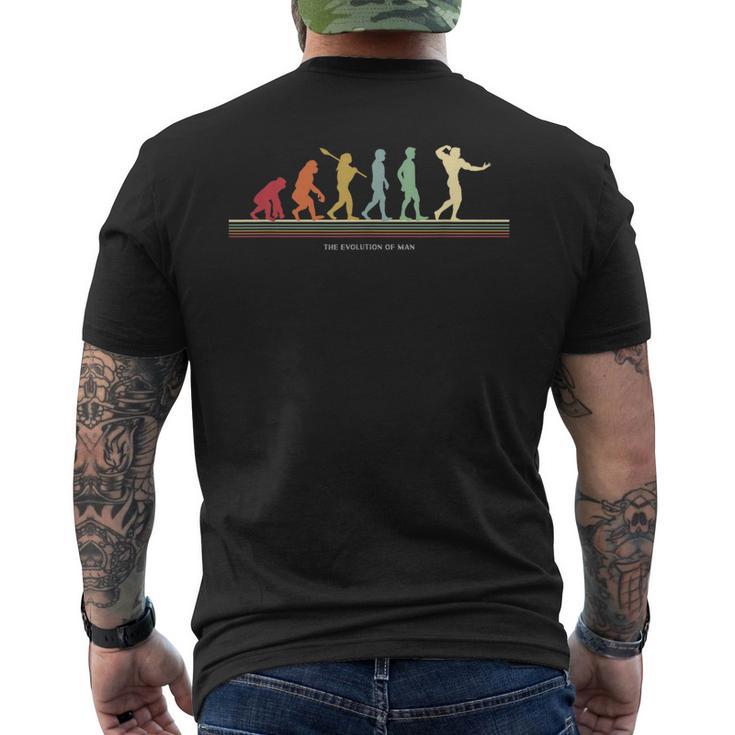 人間のボディビルダーへの進化 メンズTシャツ バックプリント