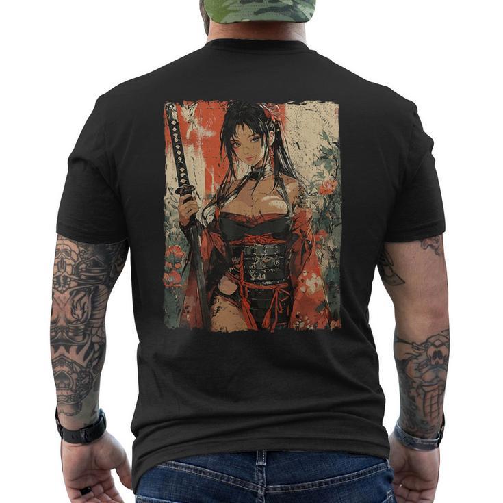 侍戦士 ワイフガール 日本の浮世絵 漫画 サムライ メンズTシャツ バックプリント