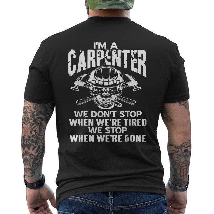 俺たちはやめない 終わるまで 木工魂 スカル職人 メンズTシャツ バックプリント