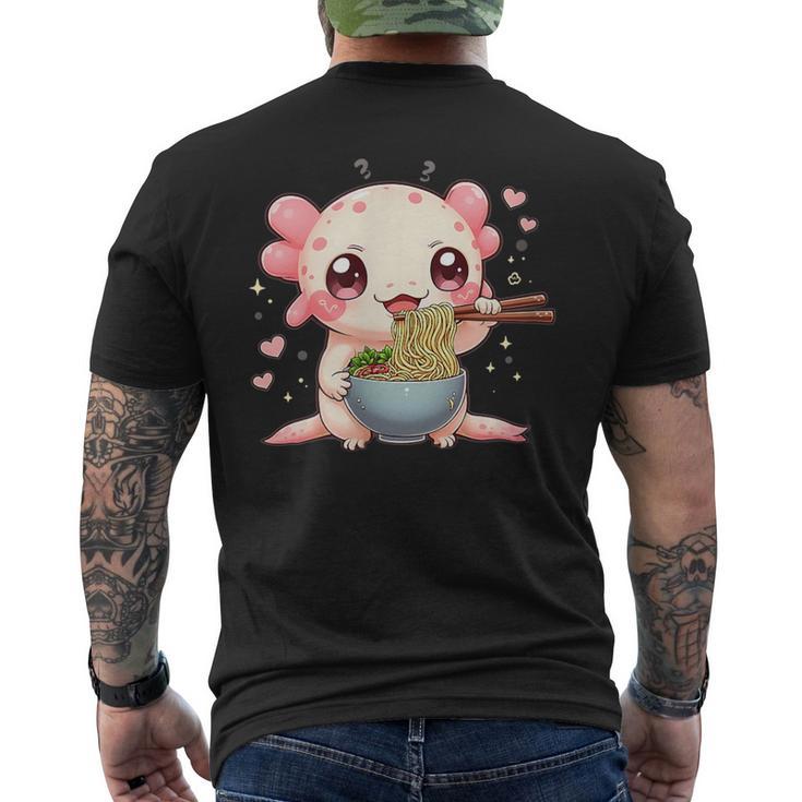 可愛いウーパールーパーラーメン メンズTシャツ バックプリント
