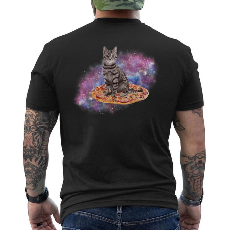 宇宙の猫とピザ メンズTシャツ バックプリント