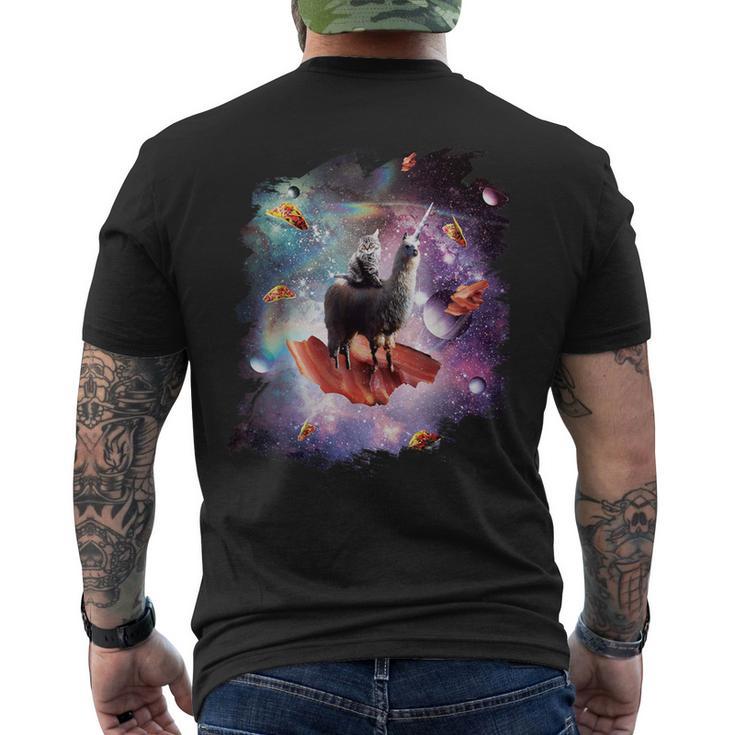 宇宙猫乗馬ユニコーン ラマ ベーコン&タコス メンズTシャツ バックプリント