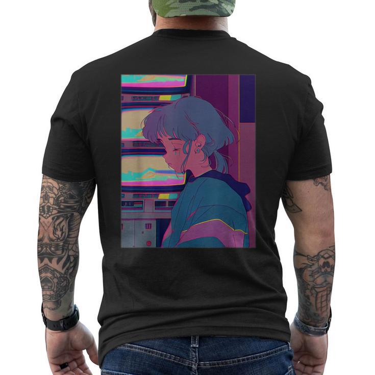 悲しい泣き少女 ヴィンテージアニメイラスト 80年代90年代美的 メンズTシャツ バックプリント