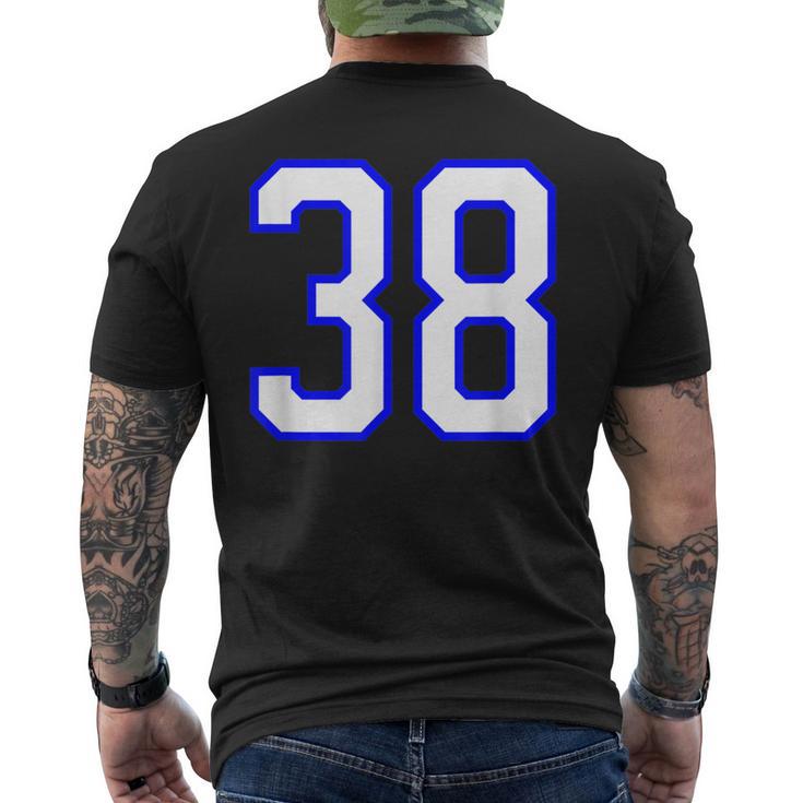 数字 38 Thirty Eight スポーツジャージ ホワイト ブルー 誕生日年齢 メンズTシャツ バックプリント
