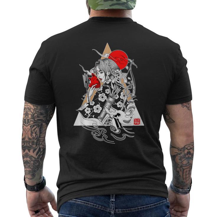 日本文化 サムライ芸者 桜 ギフト メンズTシャツ バックプリント