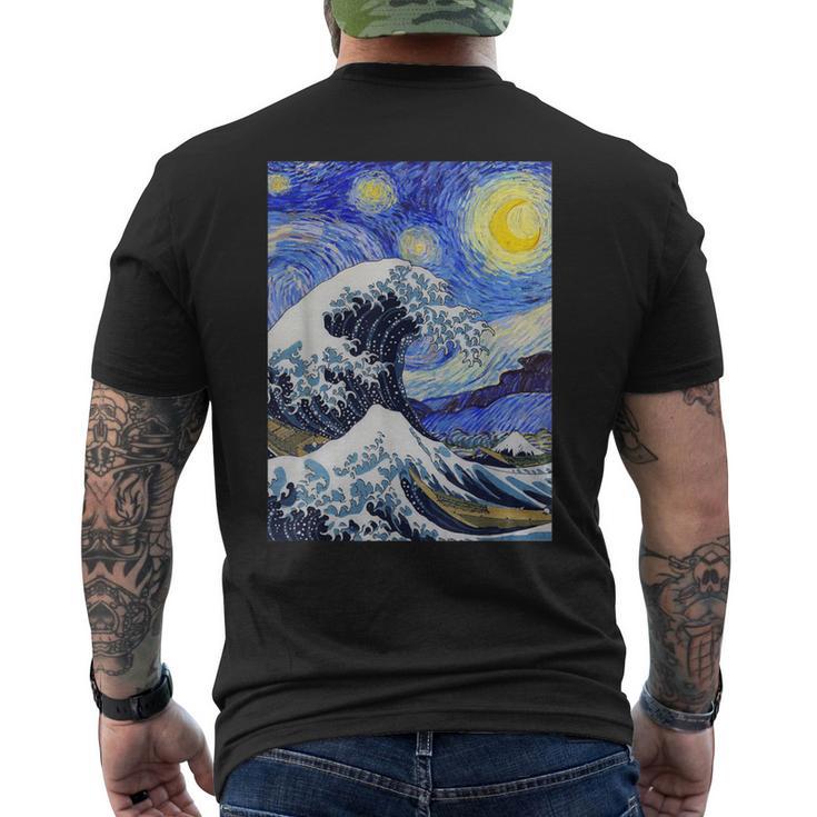 星月夜リメイクとミックスされた神奈川の大波 メンズTシャツ バックプリント