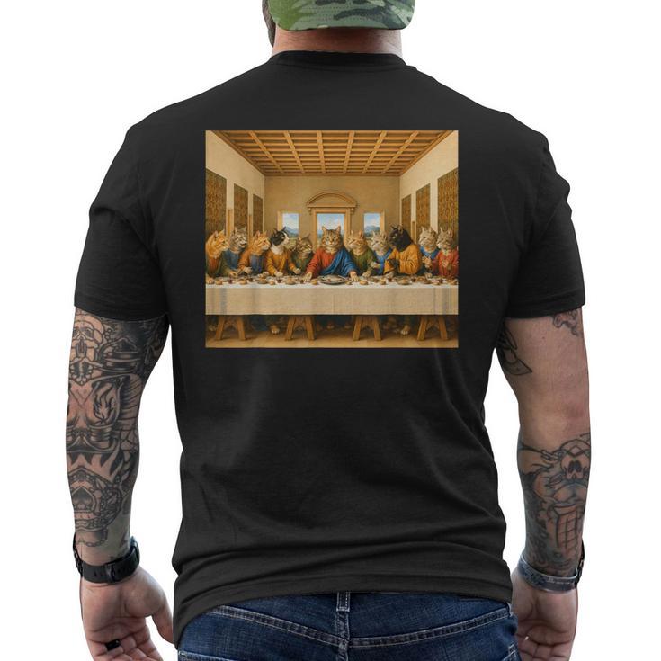 最後の猫晩餐 おもしろ猫 猫好きさん キャットアートクラシック メンズTシャツ バックプリント