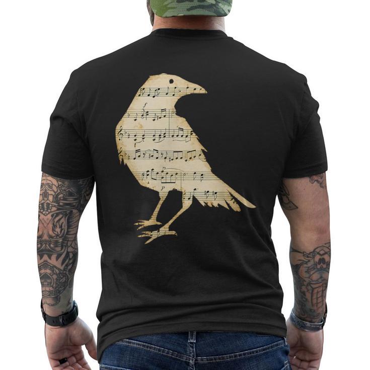 楽譜 カラス レイヴン 鳥 シルエット 音符 アート メンズTシャツ バックプリント