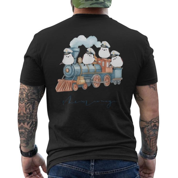 汽車とシマエナガ メンズTシャツ バックプリント