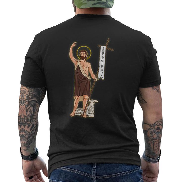 洗礼者聖ヨハネ。キリスト教の聖人 メンズTシャツ バックプリント