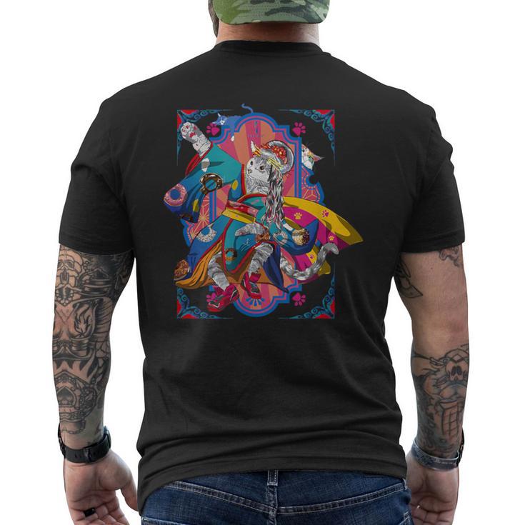 浮世絵シリーズ 踊る猫芸妓 サバトラ メンズTシャツ バックプリント