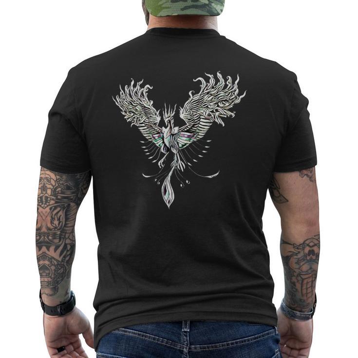 灰からのフェニックス フェニックス 神話上の生き物 不死鳥 メンズTシャツ バックプリント